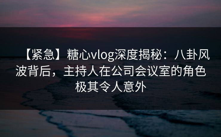 【紧急】糖心vlog深度揭秘:八卦风波背后,主持人在公司会议室的角色极其令人意外