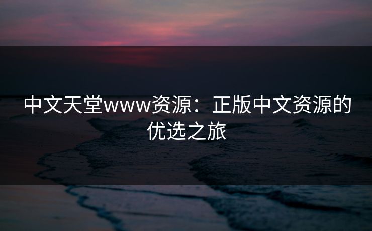 中文天堂www资源：正版中文资源的优选之旅